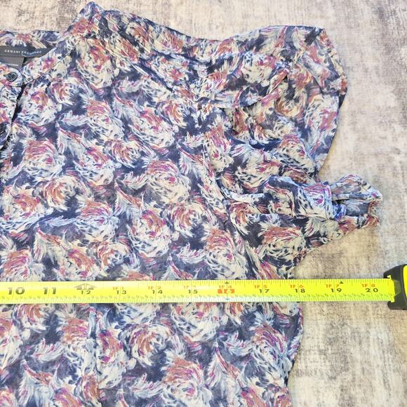 Armani Exchange Silk Top Womens Large Blue Artsy Split Sleeve Blouse Career Work - Picture 6 of 9